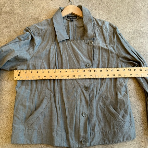 Eileen Fisher Sz L Pewter Moto Organic Cotton Steel Convert Collar Jacket - Picture 9 of 12